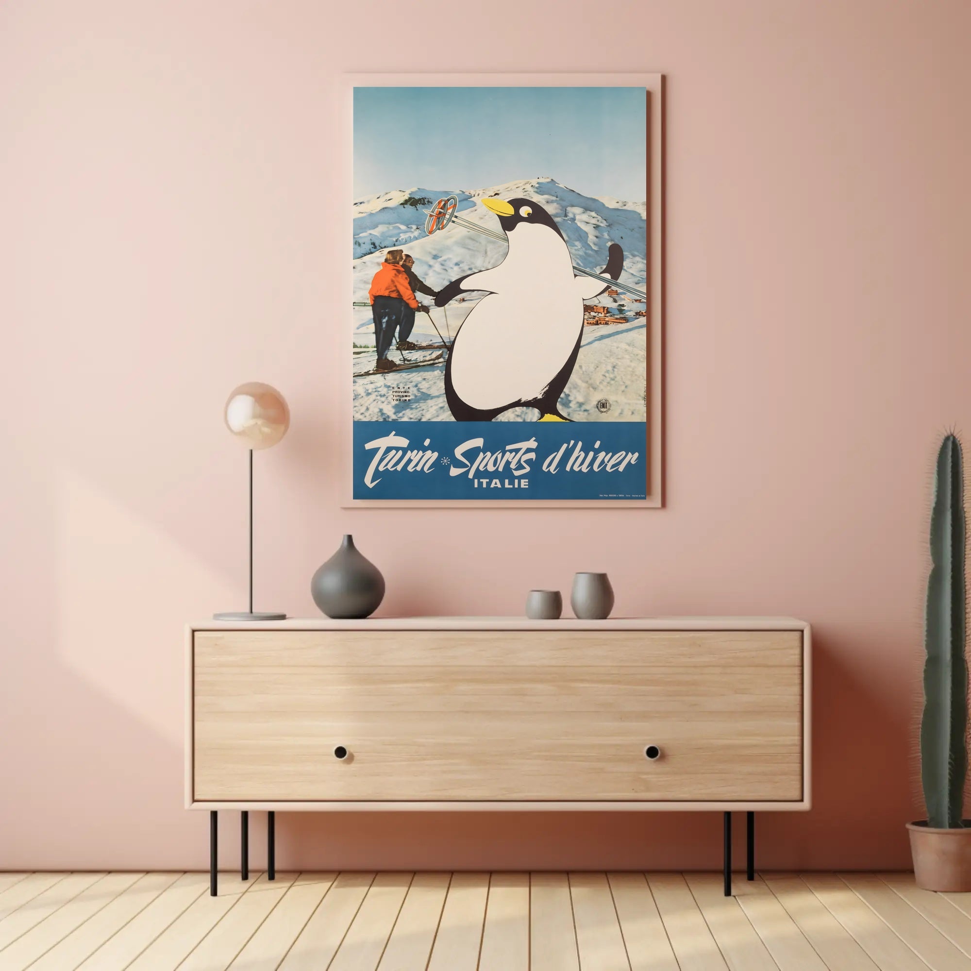 Winter Sports Fun Poster with Playful Penguin: Travel Poster PosterGoat