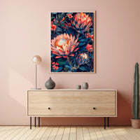 Vibrant Protea Flower Botanical Art Print - Artistic Poster