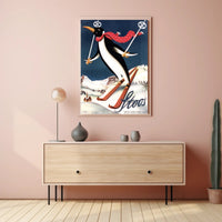 Whimsical Penguin Ski Adventure Travel Poster PosterGoat