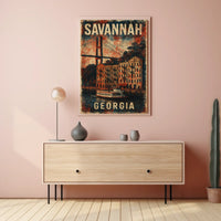 Savannah Riverboat Vintage Travel Heritage Art Deco Poster
