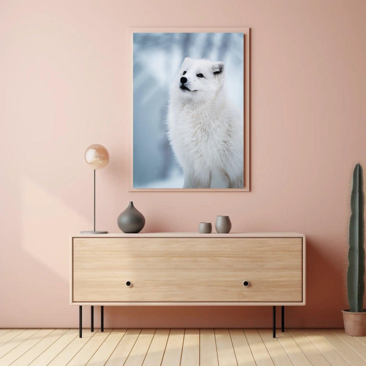 Arctic Fox in Serene Snowy Landscape Poster