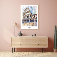 Colosseum Watercolor Illustration, Vibrant Travel Poster PosterGoat