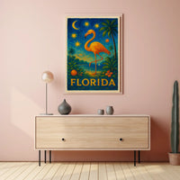 Florida Flamingo Tropical Travel Poster