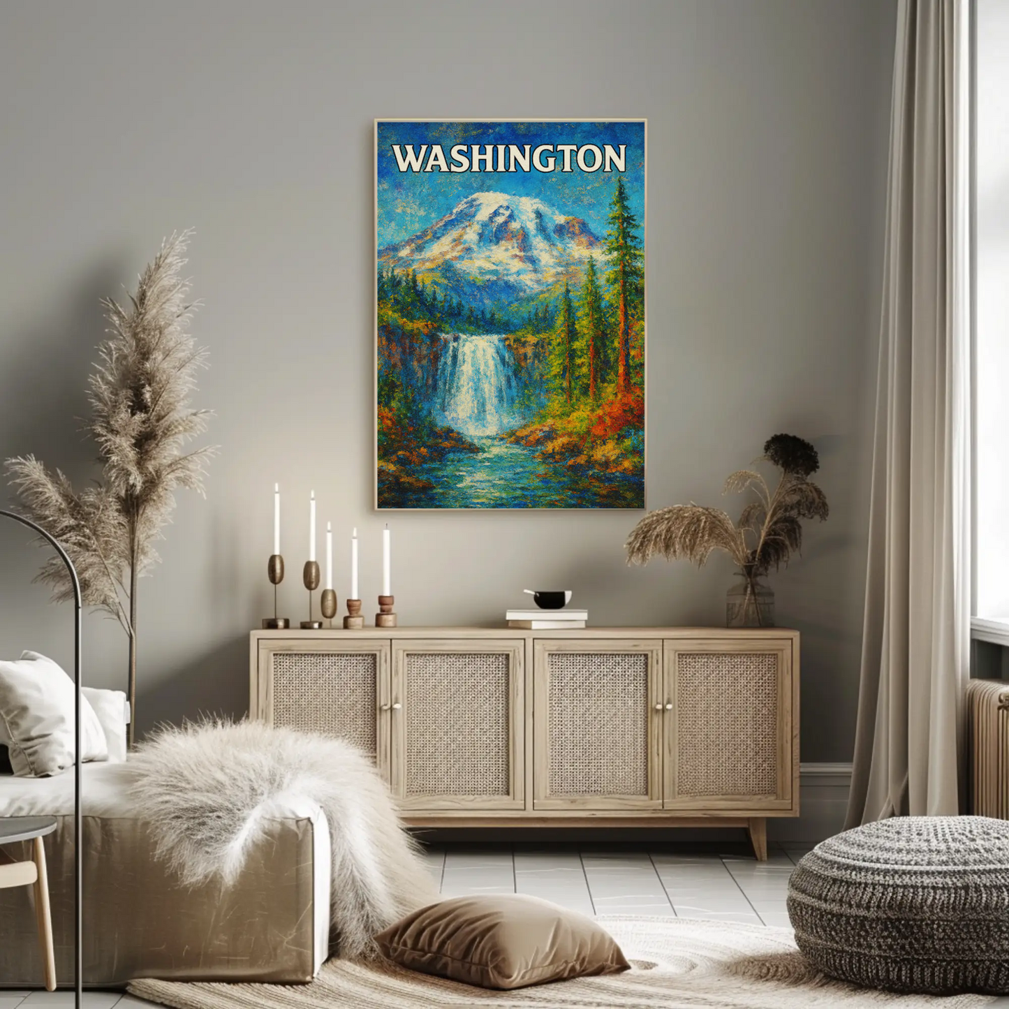 Washington Evergreen State Seattle Mount Rainier Travel Poster