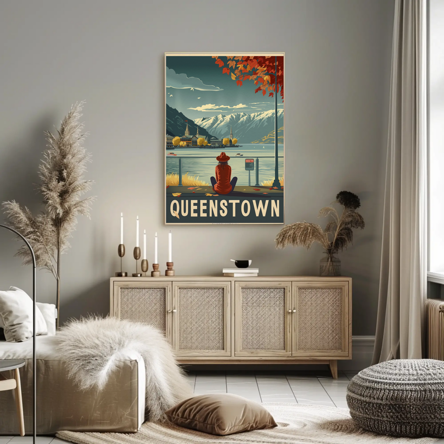 Queenstown New Zealand Lakeside Travel Poster