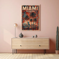 Miami Retro Vibes Vintage Cityscape Travel Art Deco Coastal Nostalgic Urban Sunset Poster