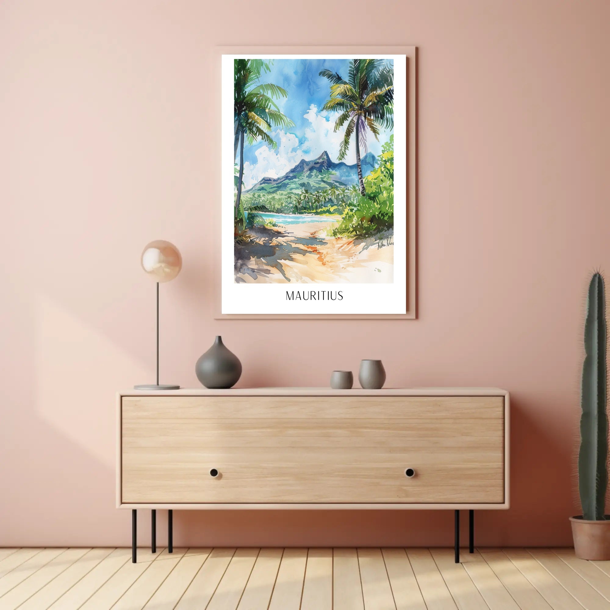 Mauritius Watercolor Landscape Travel Poster PosterGoat