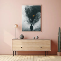 Dragon Confrontation: Dark Fantasy Art Poster PosterGoat