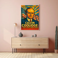 Calvin Coolidge 30th President of the United States Colorful Comic Book Style Poster