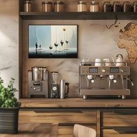 Surreal Silhouettes on Reflective Surface Artistic Poster