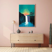 Abstract Waterfall Sunset Poster Modern Wall Art