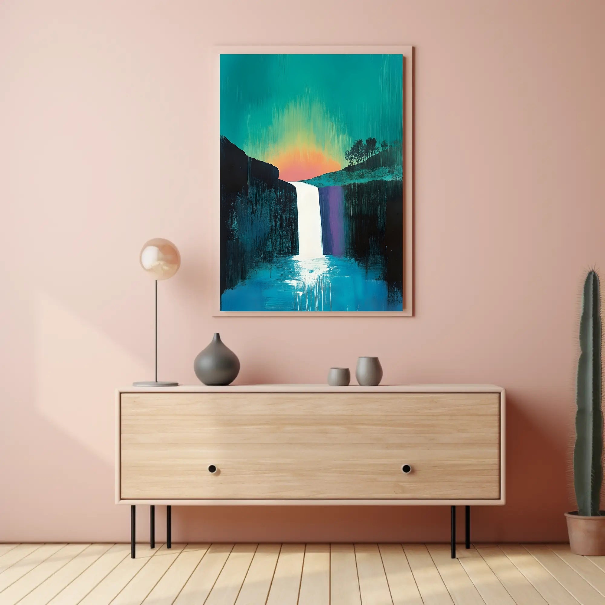 Abstract Waterfall Sunset Poster Modern Wall Art