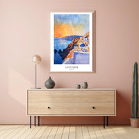Santorini Sunset Watercolor Illustration Travel Poster PosterGoat