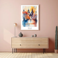 Prague Dreamscape Watercolor Urban or Cityscape Poster PosterGoat