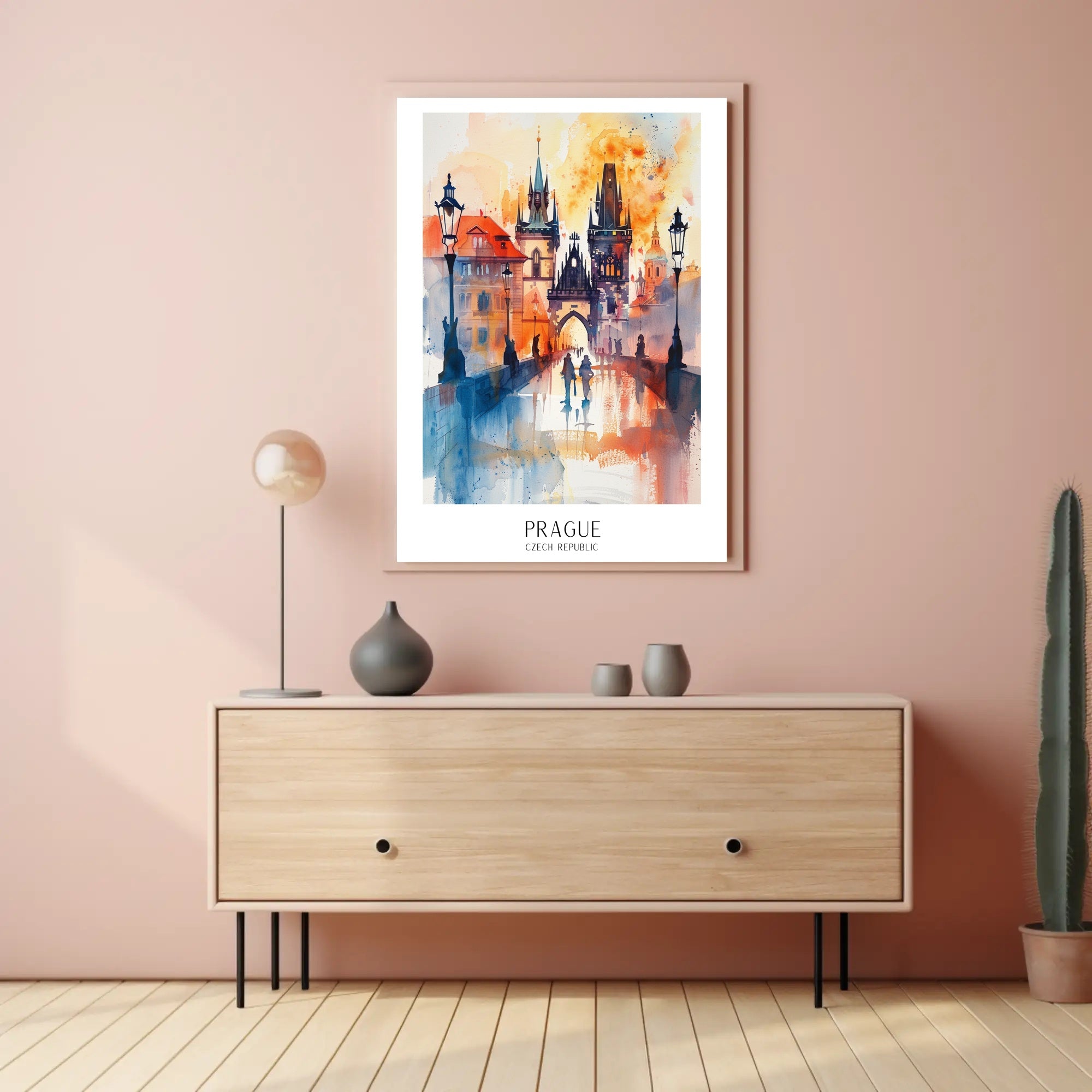 Prague Dreamscape Watercolor Urban or Cityscape Poster PosterGoat