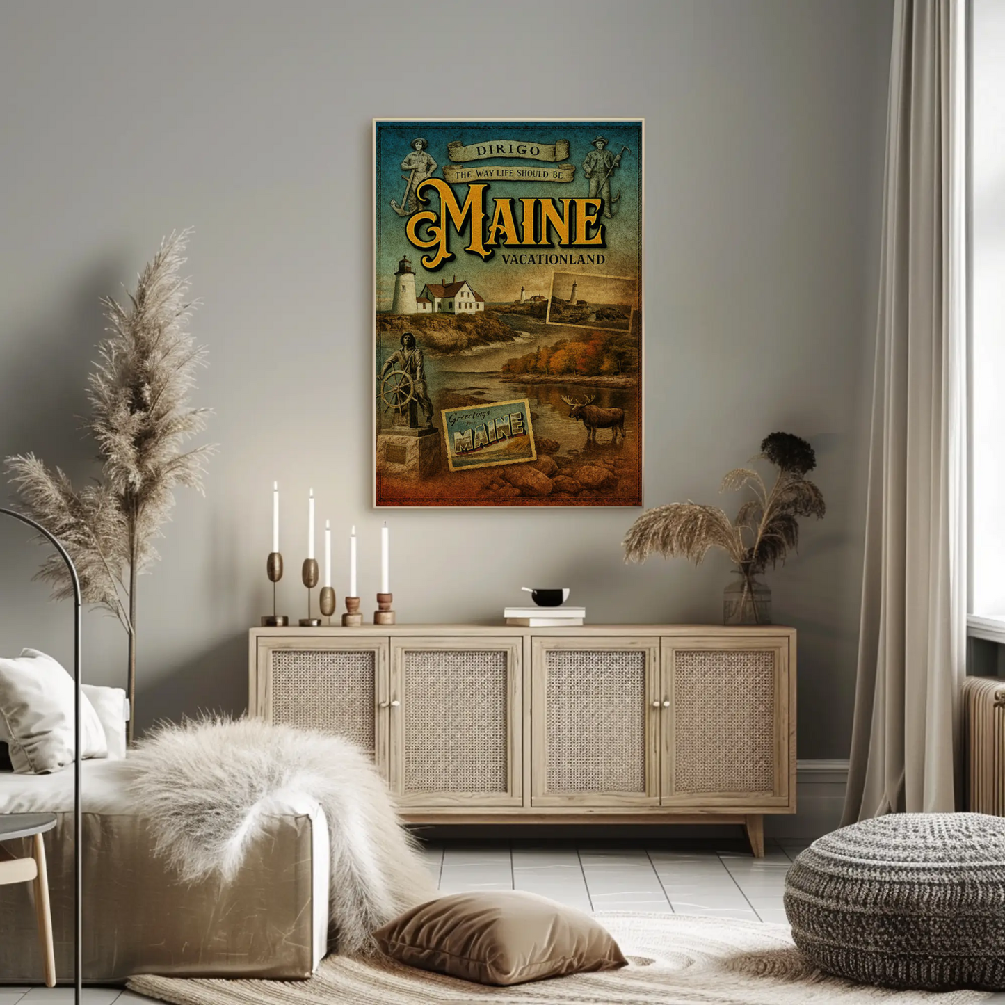 Maine Vacationland Vintage Postcard Style Travel Poster