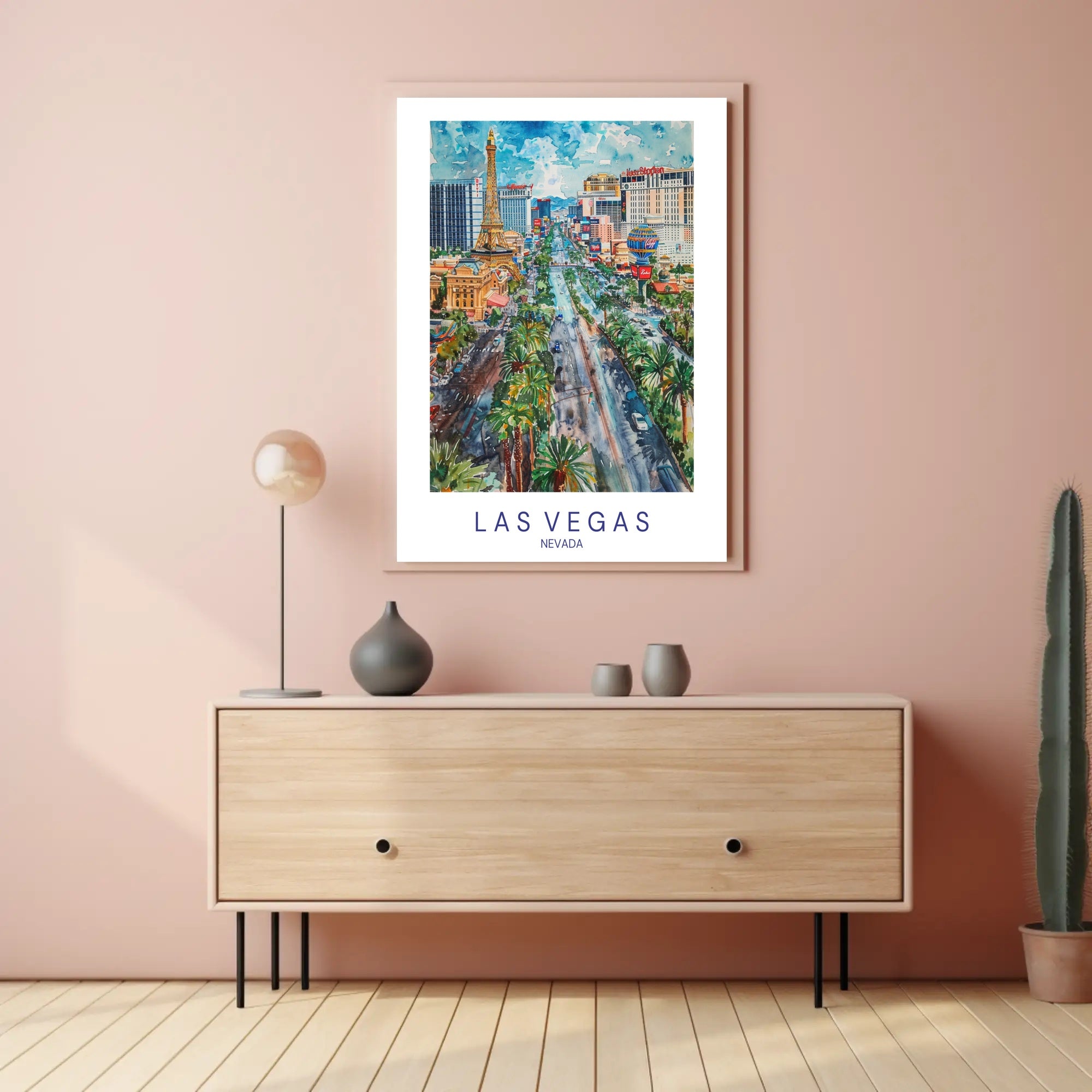 Las Vegas Skyline Watercolor Art Urban or Cityscape Poster PosterGoat
