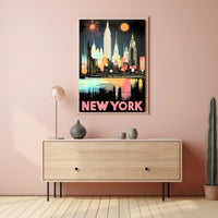 New York City Skyline Poster Retro Art Deco Wall Art