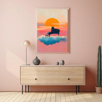 Piano In Clouds Dreamy Poster Sunset Wall Art