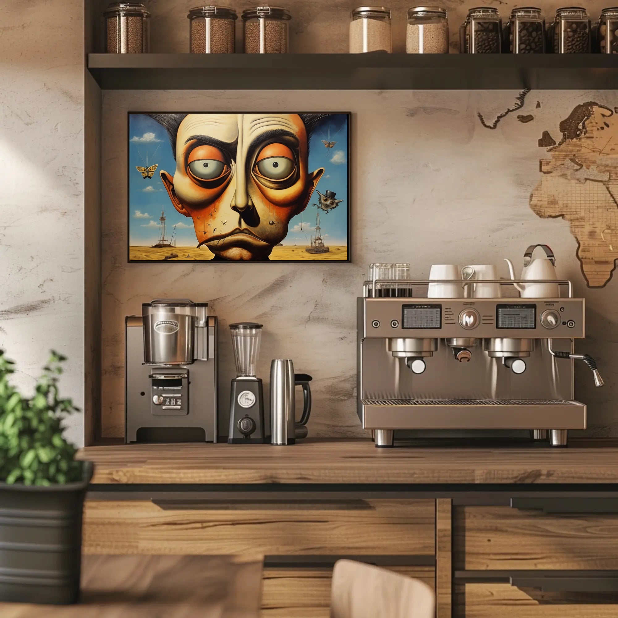 Surreal Face and Whimsical Desert Artistic Poster