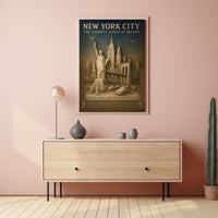 New York City Landmarks Cityscape Poster Vintage Wall Art