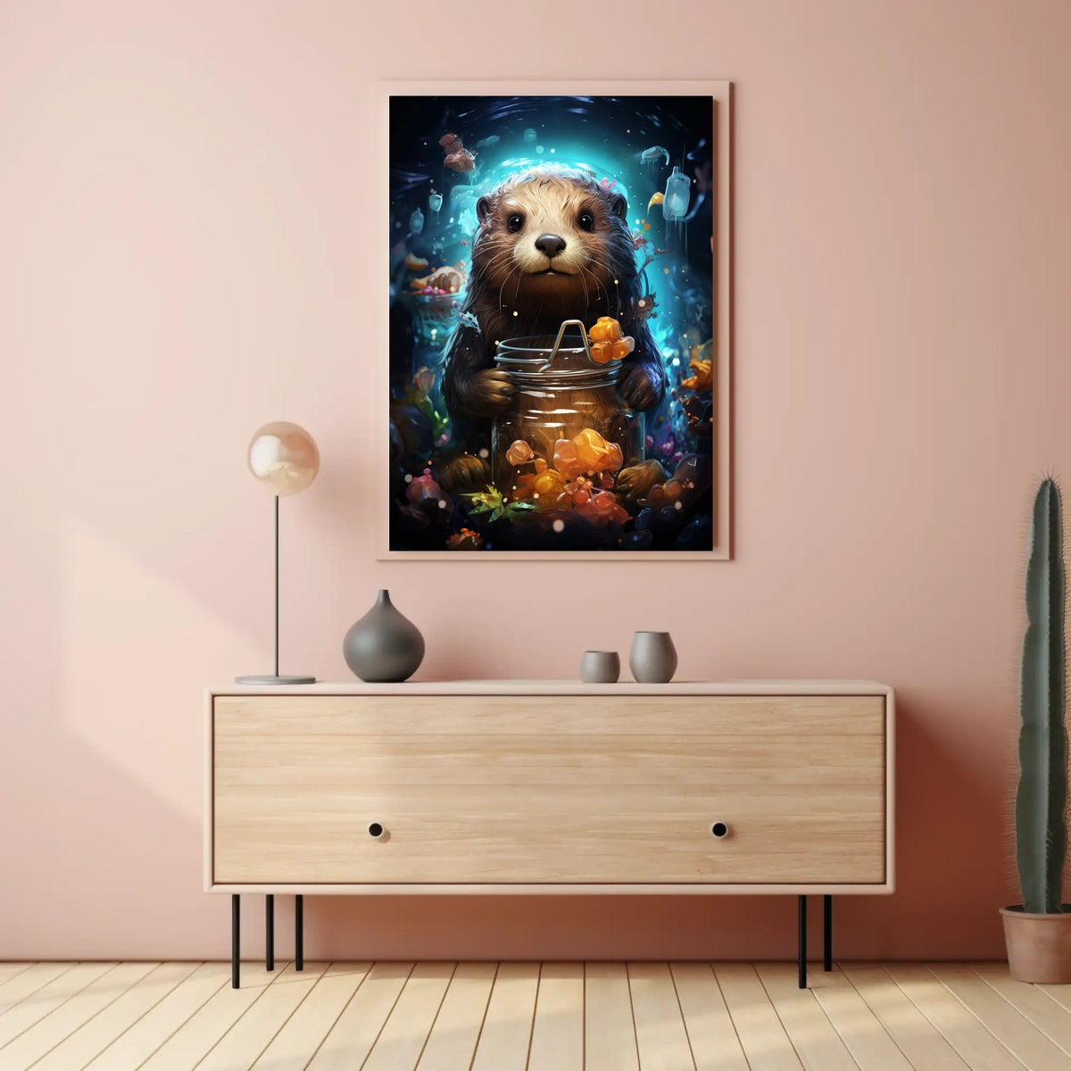 Otter Enchanted Ocean Gems Digital Painting Poster