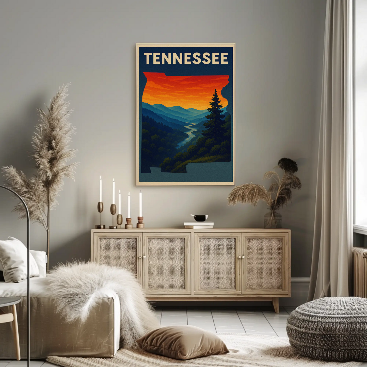 Tennessee Smoky Mountains River Sunset Travel Poster