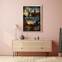 New York City Iconic Landmarks Poster Modern Wall Art