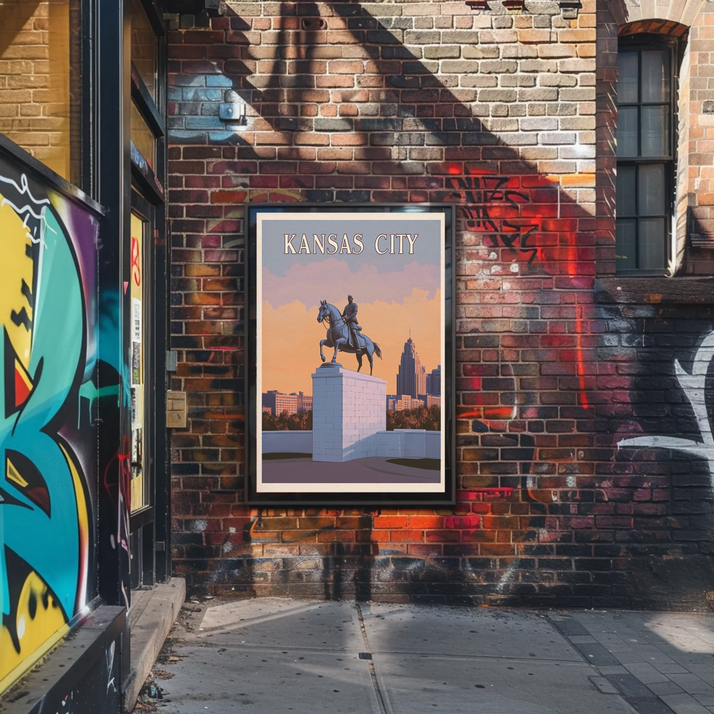 Kansas City Vintage Poster Sunset Statue