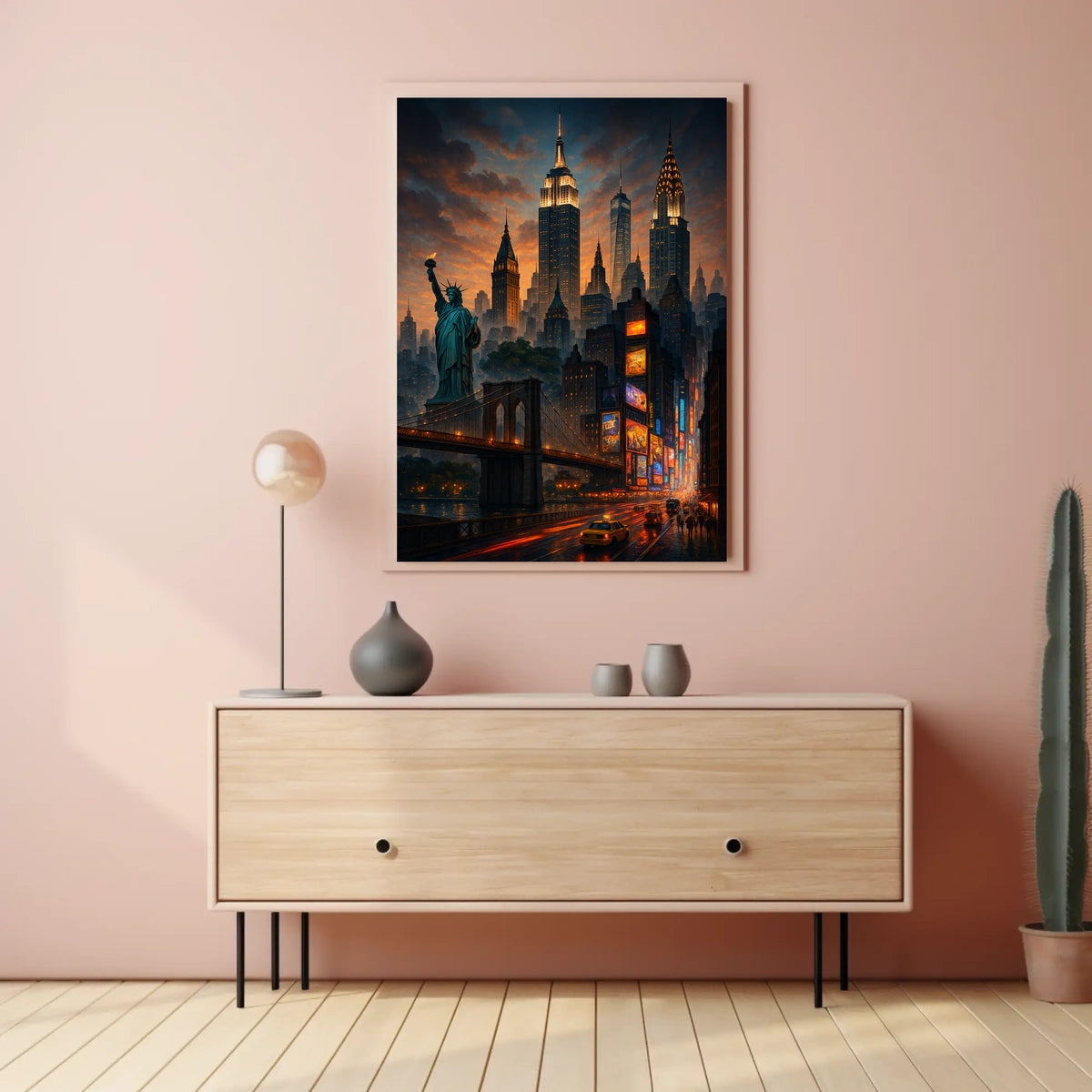 New York City Sunset Cityscape Poster Modern Wall Art