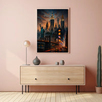 New York City Sunset Cityscape Poster Modern Wall Art