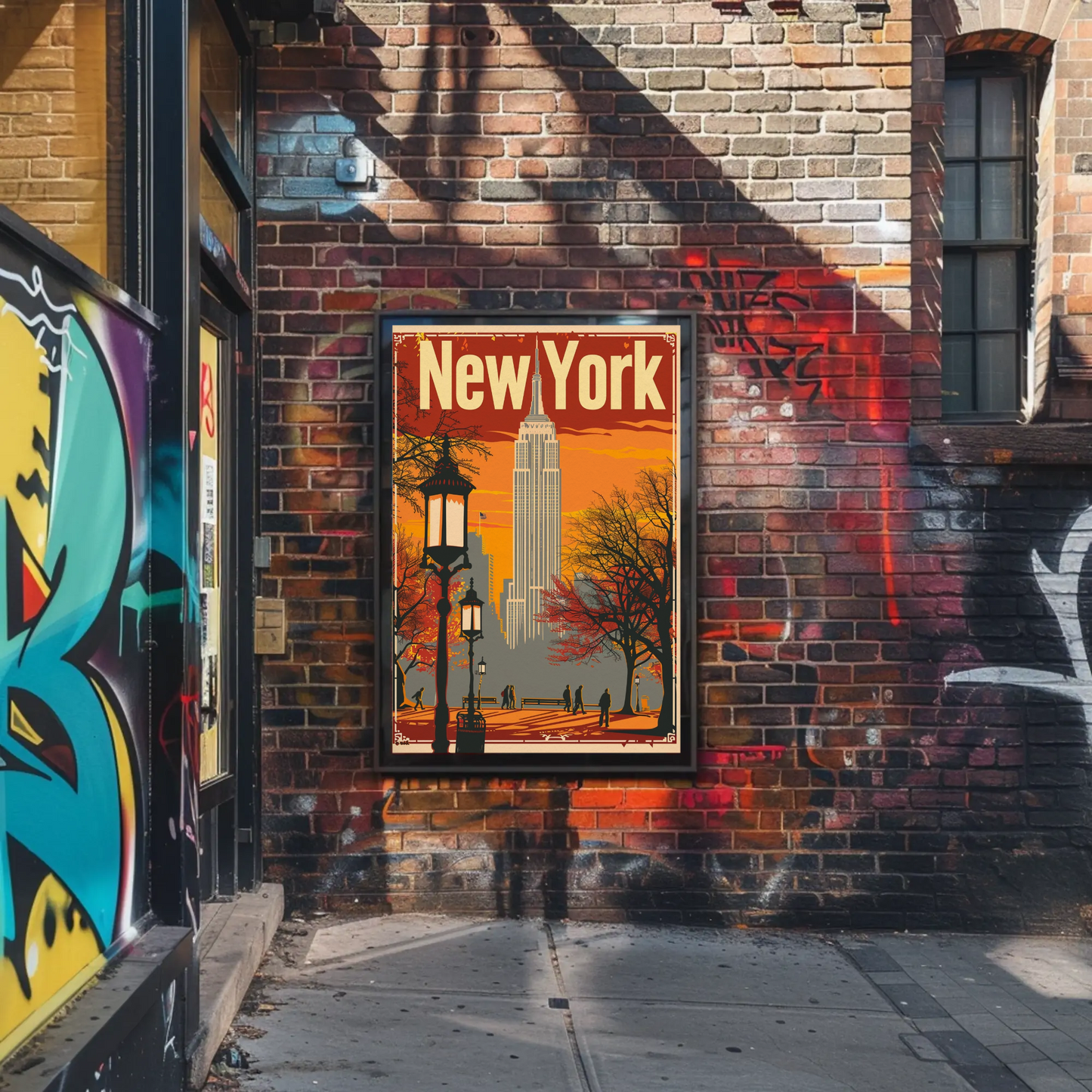 New York Orange Sky Autumn Cityscape Vintage Travel Poster