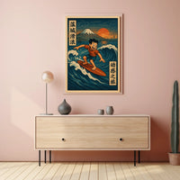 Surfing Adventure at Mount Fuji Poster