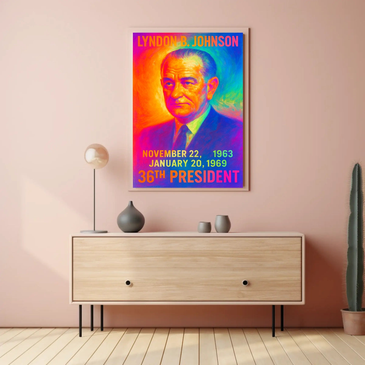 Lyndon B. Johnson 36th President of the United States Neon Gradient Overlay Poster