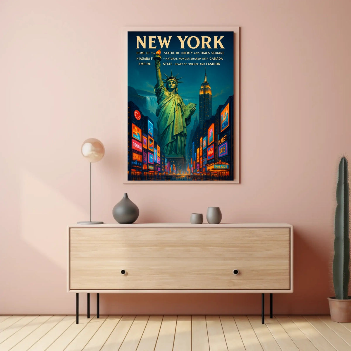 New York City Landmarks Skyline Poster Retro Wall Art