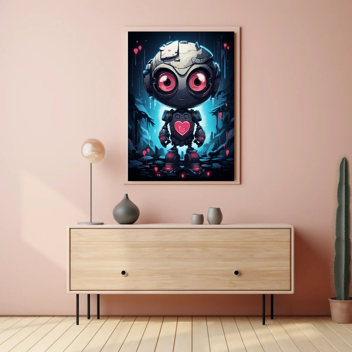 Robot Heart Poster: Futuristic Whimsy Meets Dystopia