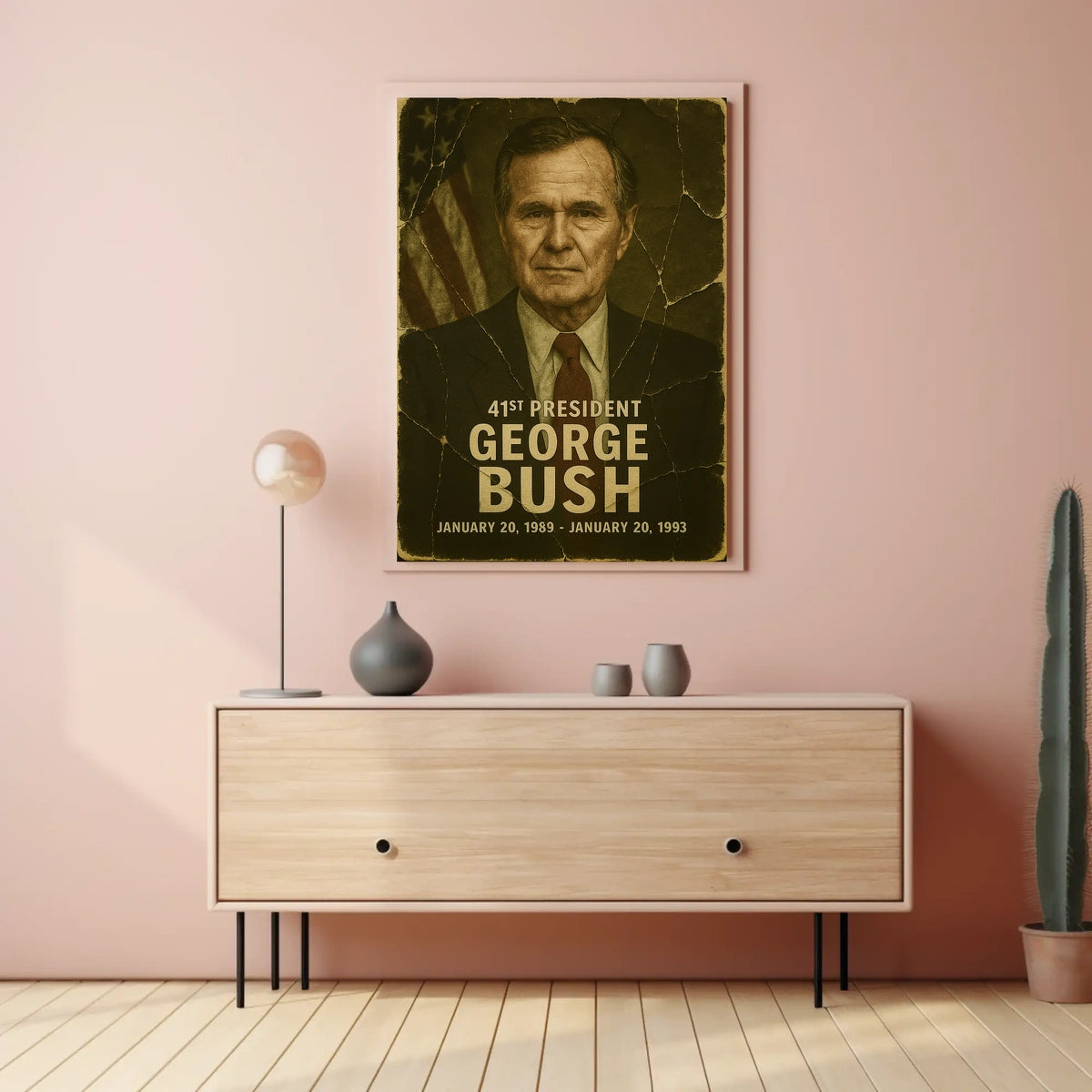 George H. W. Bush 41st President of the United States Damaged Photograph Poster