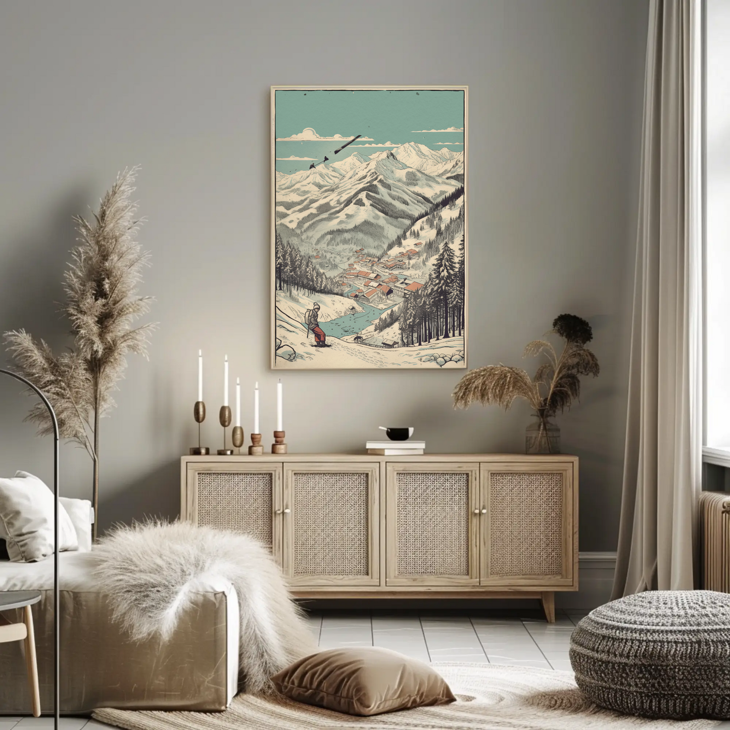 Ski Resort Valley View With Village Travel Poster