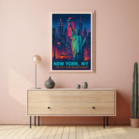 New York City The City Never Sleeps Poster Retro Wall Art