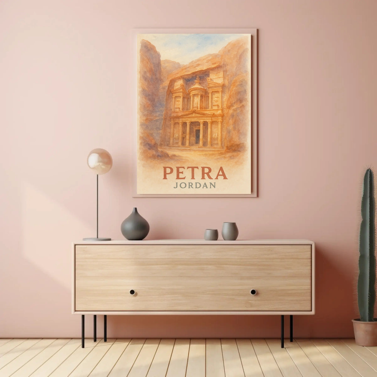 Petra Watercolor Travel Vintage Al Khazneh Treasury Vistas Wanderlust Decor Poster