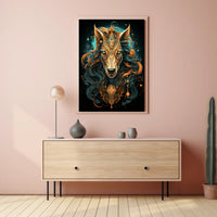 Celestial Guardian Mystic Wolf Digital Painting Poster