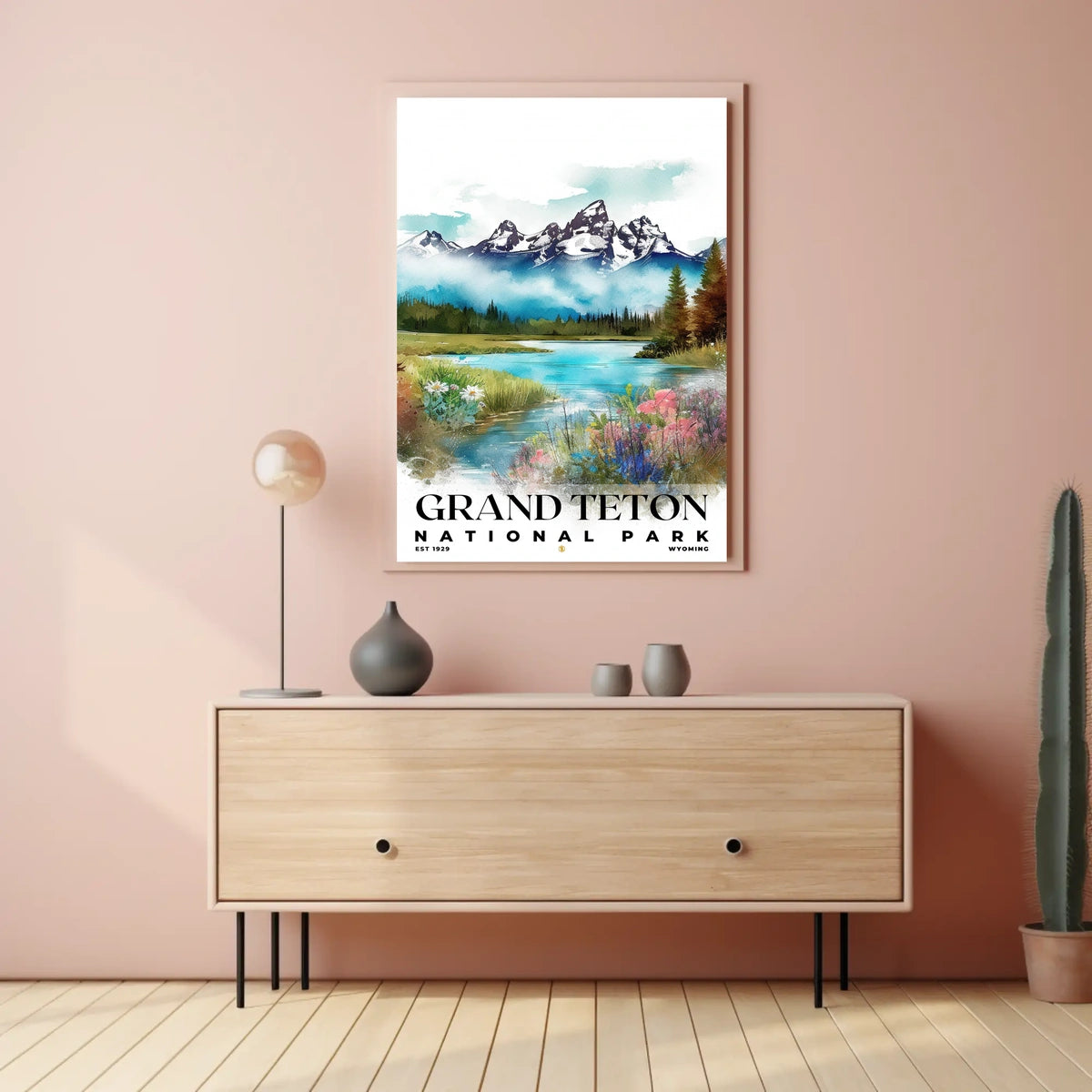 Grand Teton Watercolor Wall Art Poster