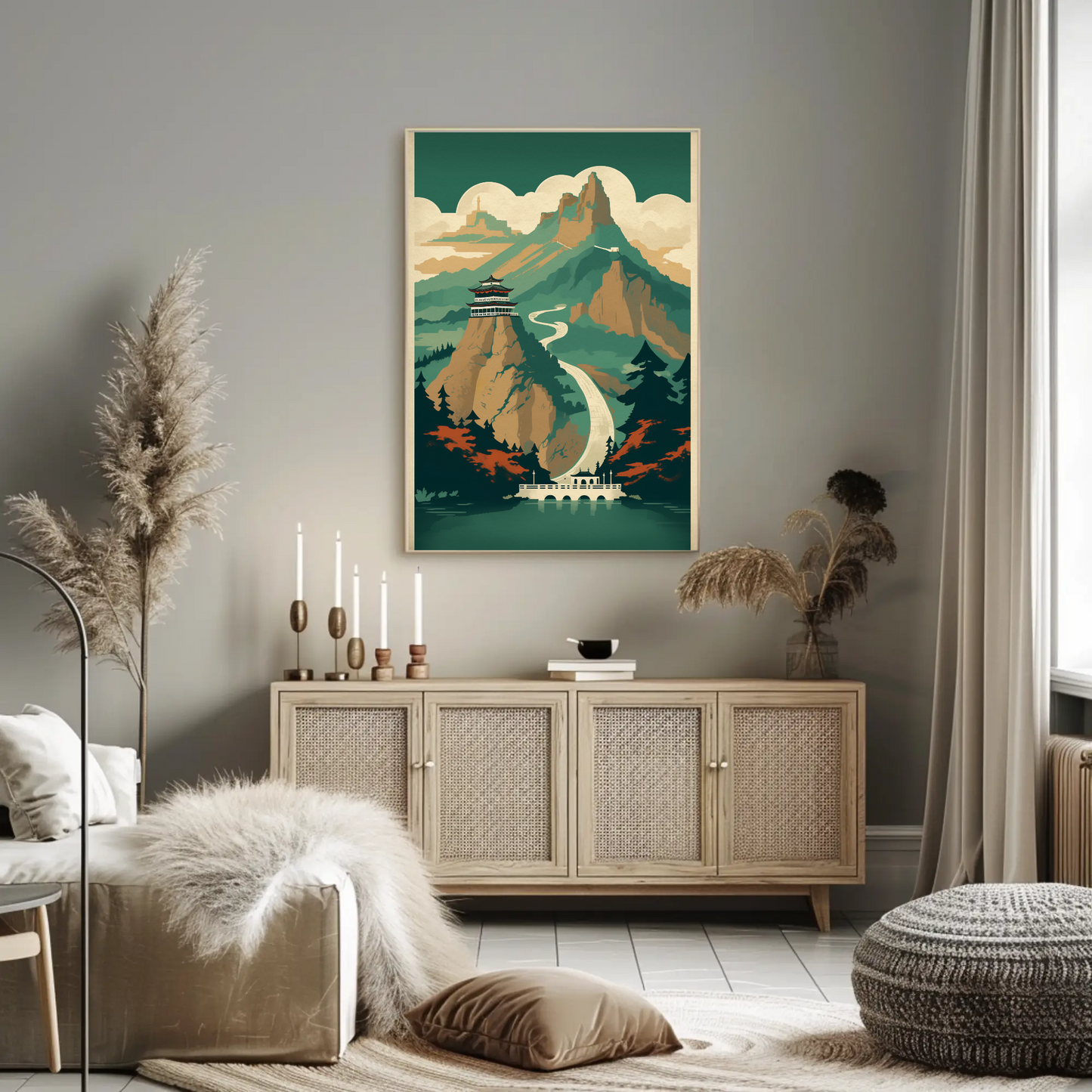 Chinese Mountain Temple Path Scenic View Travel Poster
