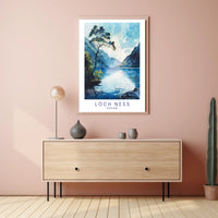Serene Loch Ness Watercolor Landscape Travel Poster PosterGoat