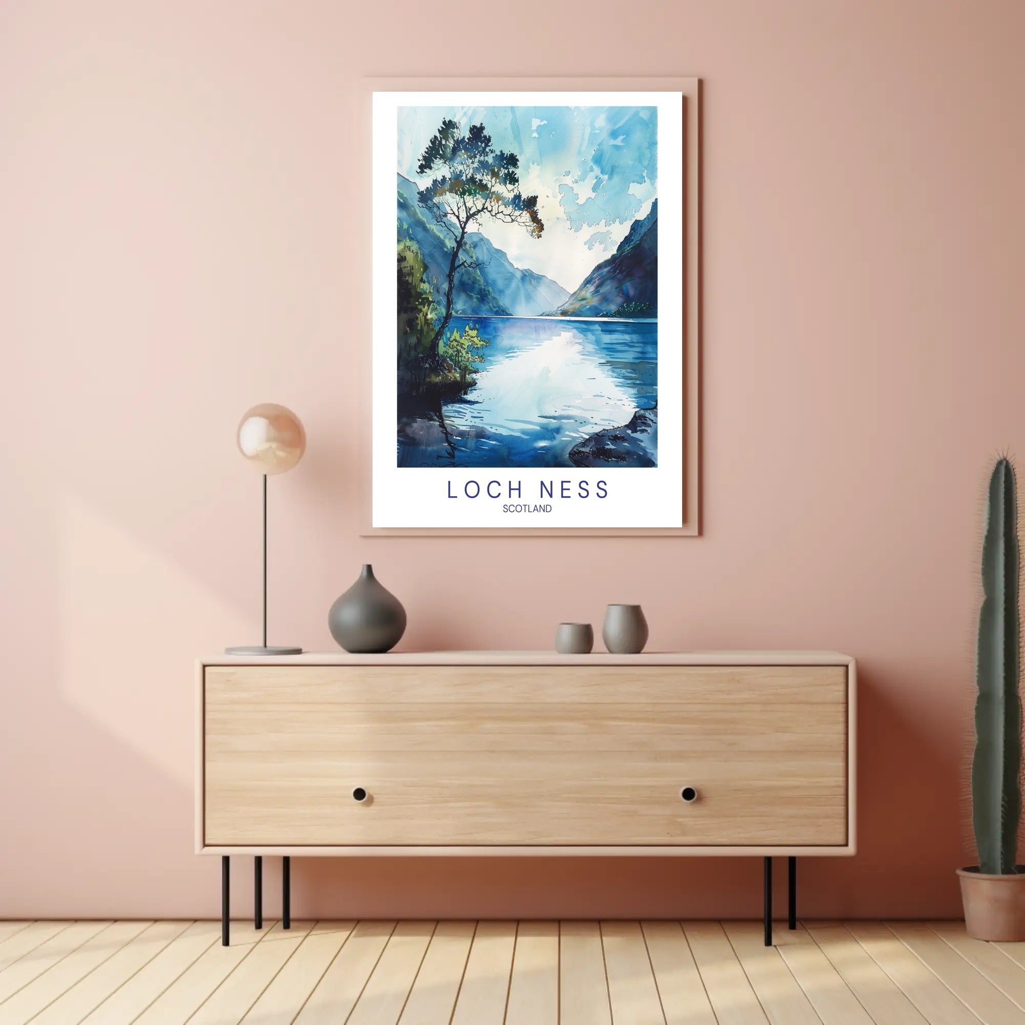 Serene Loch Ness Watercolor Landscape Travel Poster PosterGoat