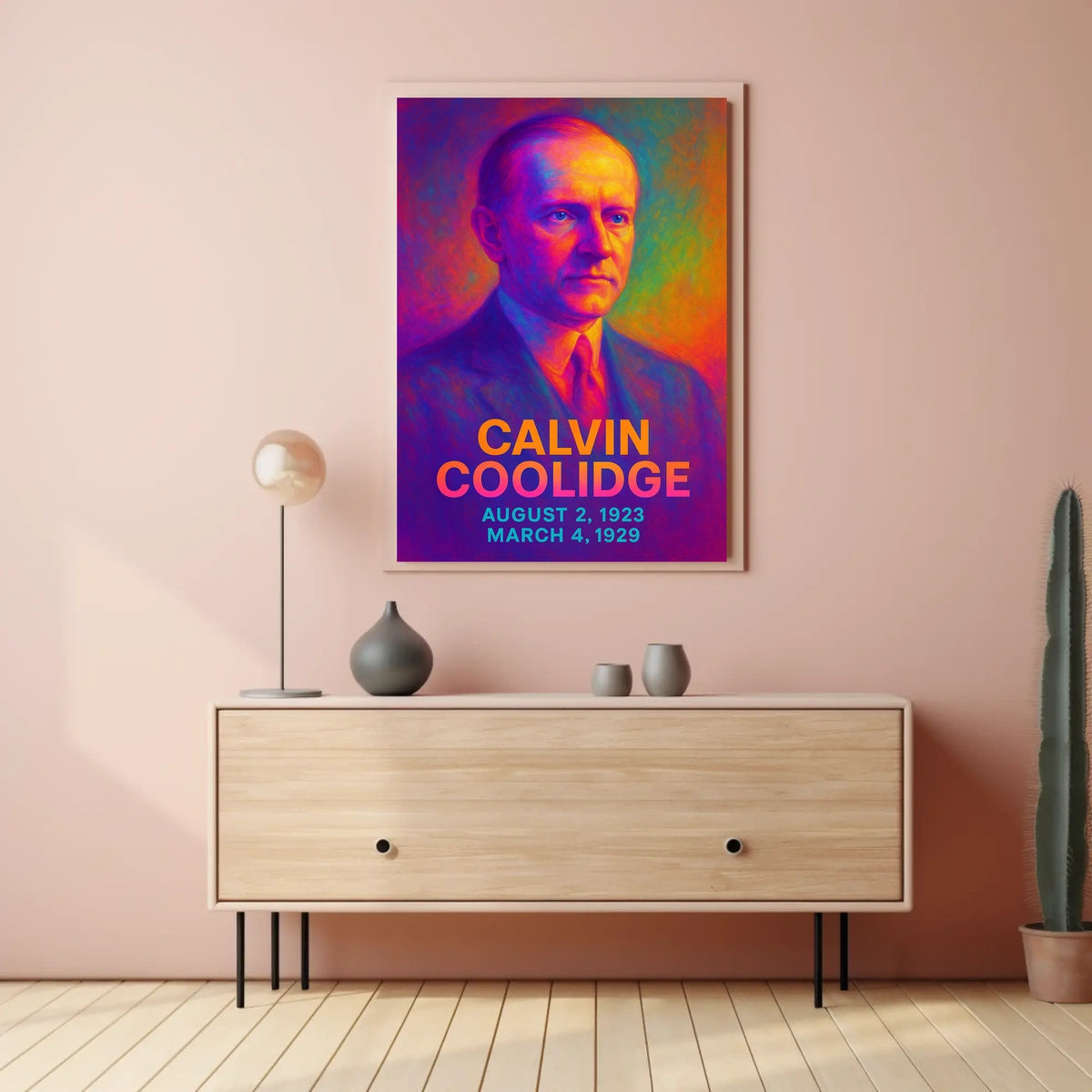 Calvin Coolidge 30th President of the United States Neon Gradient Overlay Poster