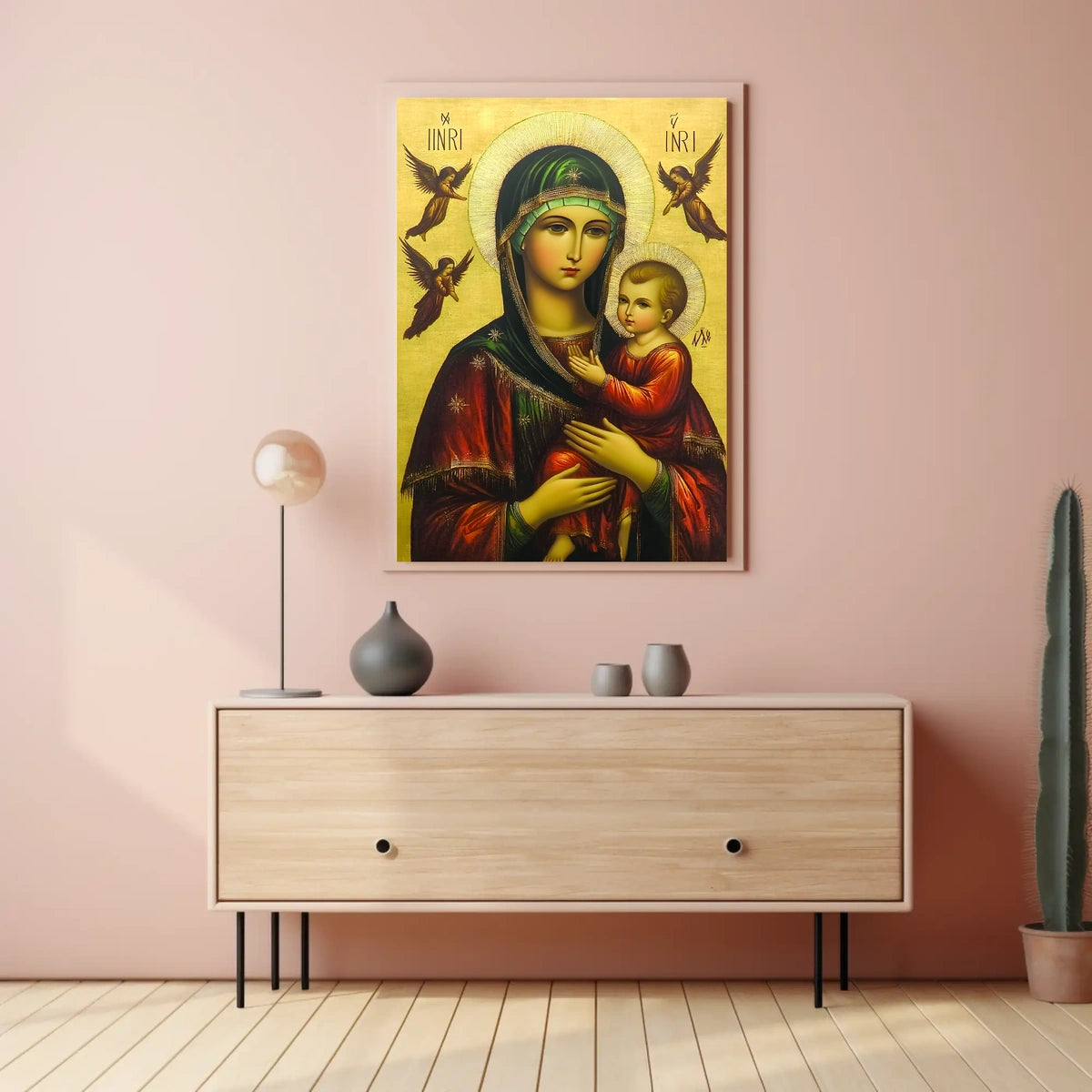 Virgin Mary and Baby Jesus with Angels Poster