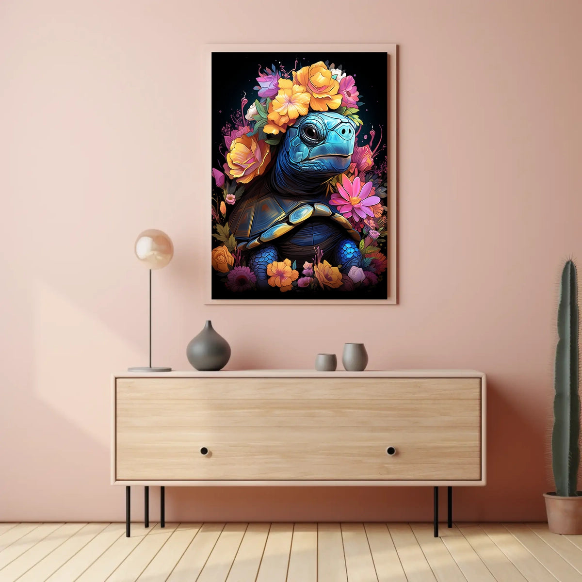 Floral Majesty Turtle Crown Whimsical Digital Lovers Poster