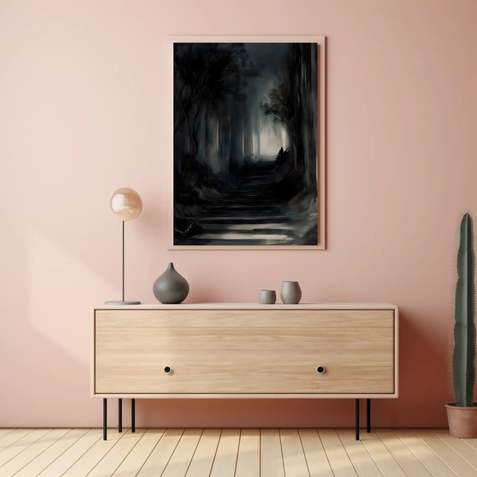 Mysterious Dark Forest Scene Artistry - Artistic Poster PosterGoat