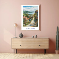 Scenic Honduran Village Watercolor Poster - Travel Poster PosterGoat